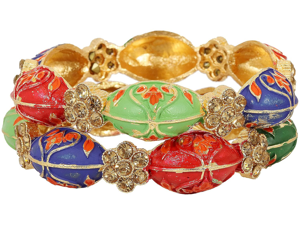 NMII Metal with Zircon Gemstone Studded Traditional Look Kada Set For Women and Girls