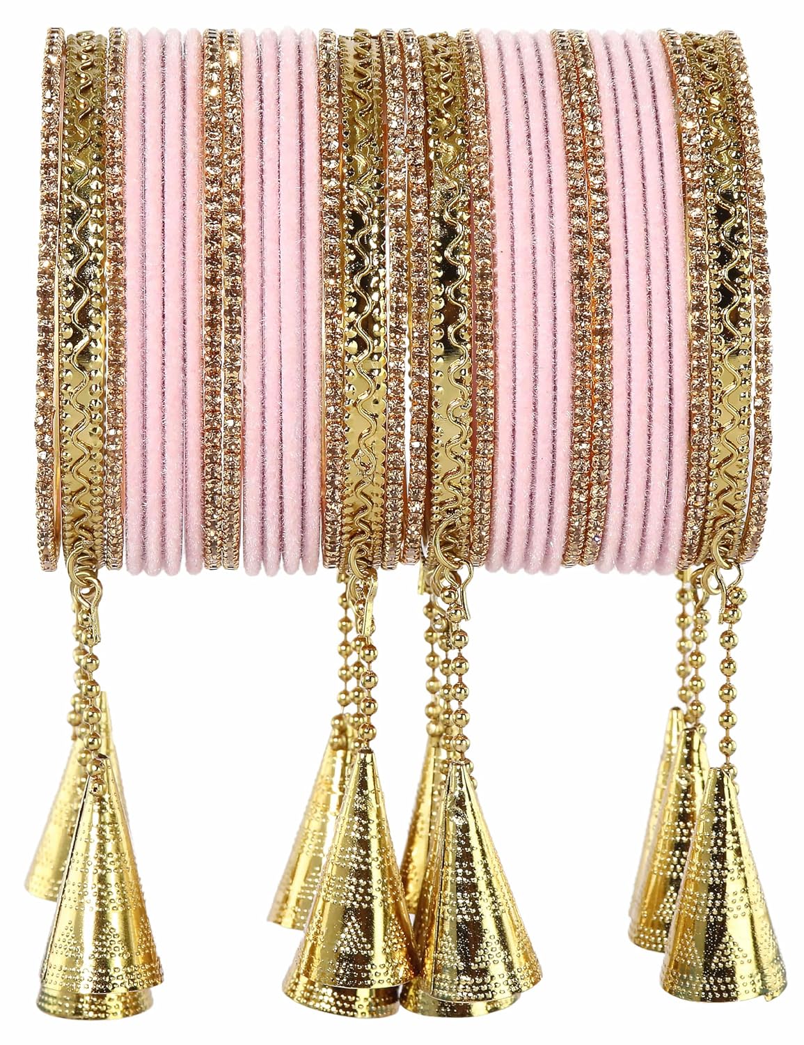 NMII Fancy Golden Latkan Metal Bangles Set For Women & Girls with Zircon Diamond & Velvet Finish | Stylish Women's Chuda Bangles | Girl's Bangles Bracelet For Wedding, Party, Occasion Wear-Set of 32