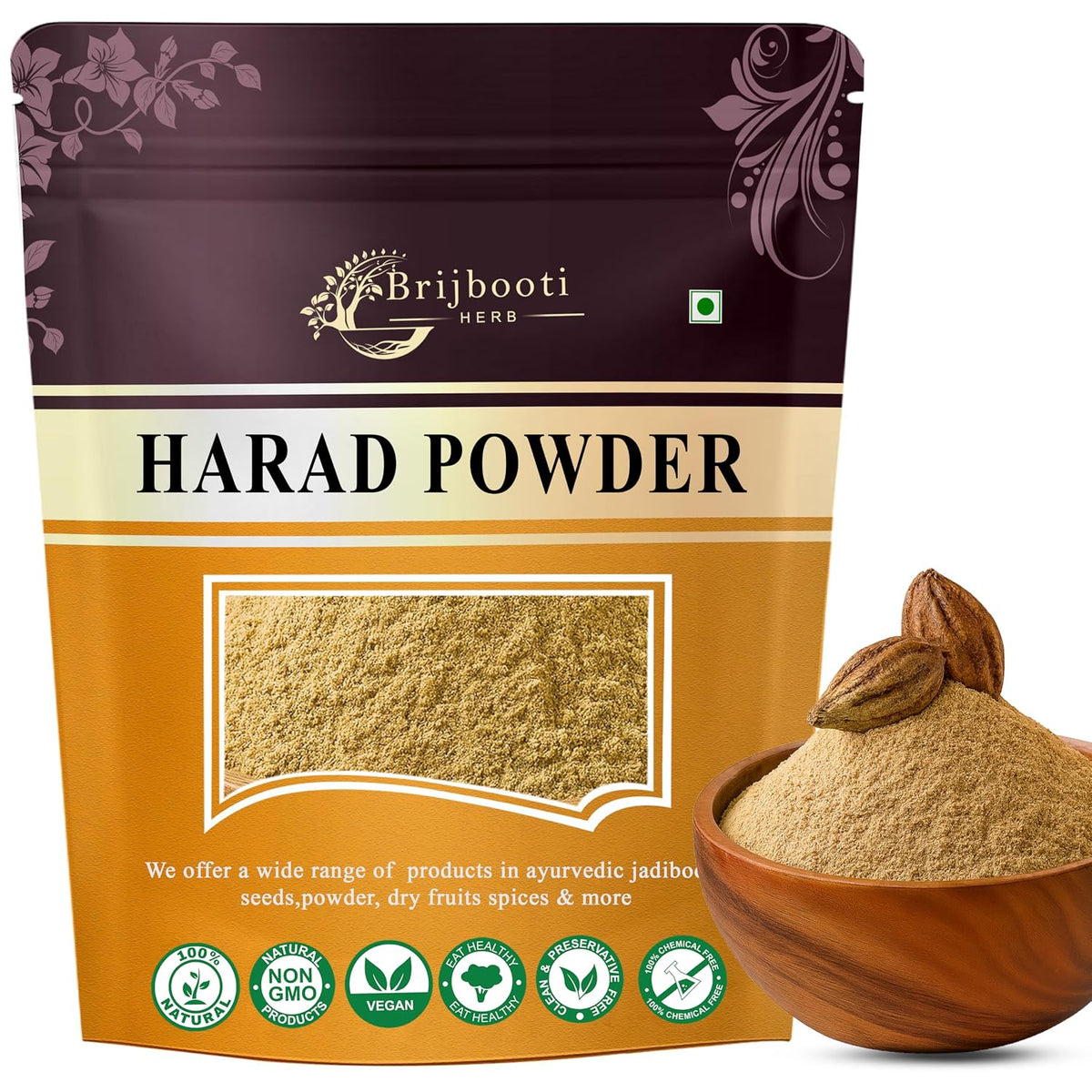 Brijbooti Organic Harad Powder (350g) | Haritaki Powder for Digestion, Detox & Skin | Reduces Dark Circles | Kadukkai | Karakkaya | Terminalia Chebula