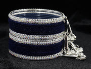 NMII Metal with Zircon Gemstone and Velvet Studded Bells Latkan Bangles Set For Girls and Women I Latkan Bangles, Premium Bangle Bracelet Set I Pack of 16 Bangles