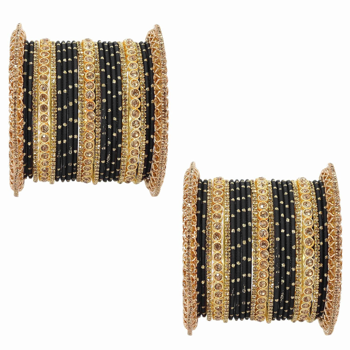 NMII Non-Precious Metal with Base Metal and studded with Zircon Gemstone or Zari Dotted Glossy Finished Traditional Chuda Bangle set for Women and Girls
