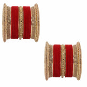 NMII Non-Precious Metal with Base Metal and Studded with Zircon Gemstone Glossy Finished Traditional Velvet Bangle Chuda set for Women and Girls
