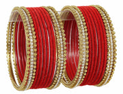 NMII Non-Precious Metal Base Metal With Velvet and Ball Chain Or Zircon Gemstone Studded Worked Bangles Set For Women and Girls