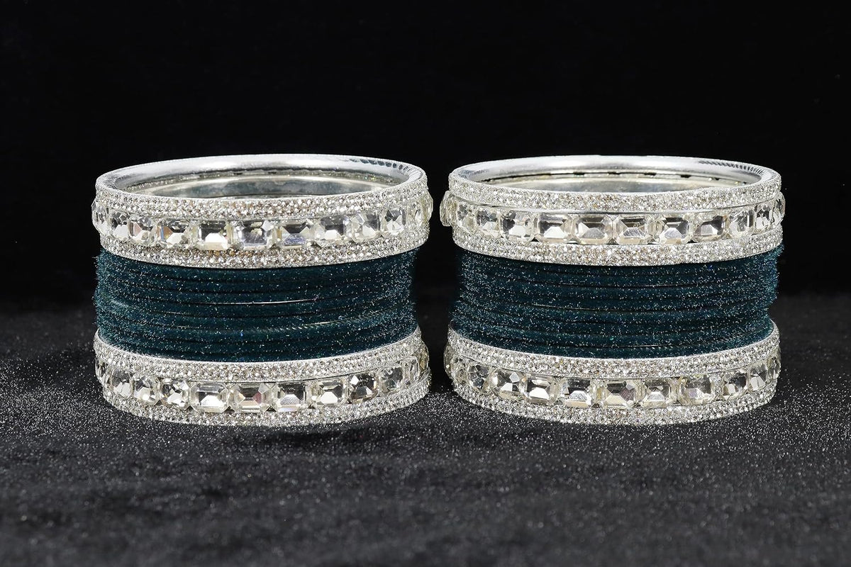 NMII Metal Bangles Set For Women and Girls Studded With Zircon Gemstone and Velvet Bangles I Chuda Bangles I Stylish Bangles Bracelet Set I Metal Bangles (Pack of 28)