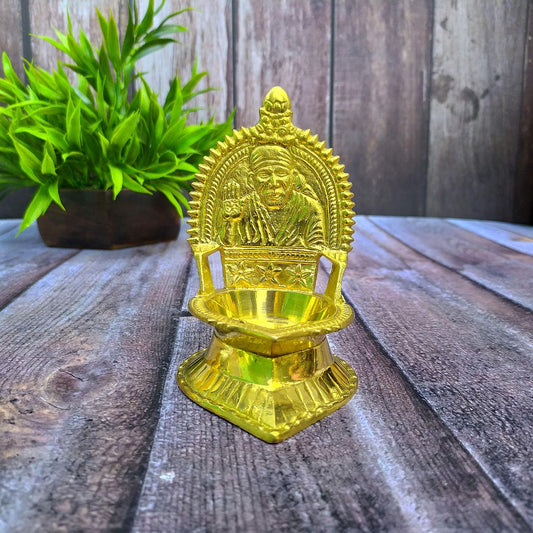 SHINDE EXPORTS Shirdi Saibaba Figure Golden Brass Diya for puja for Home Decor (5 inches Ashirwad Diya)