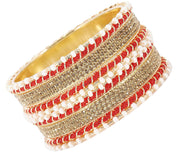 NMII Non-Precious Metal Base Metal Studded with Zircon Gemstone and linked with Pearl Chain Glossy Finished Kada/Bangle set for Women and Girls