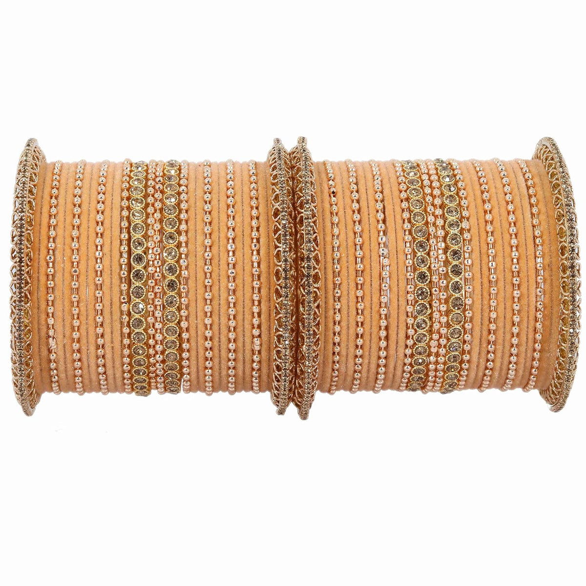 NMII Non-Precious Metal with Base Metal and Studded with Zircon Gemstone or Rosegold Ballchain Glossy Finished Traditional Bangles/Chuda set for Women and Girls