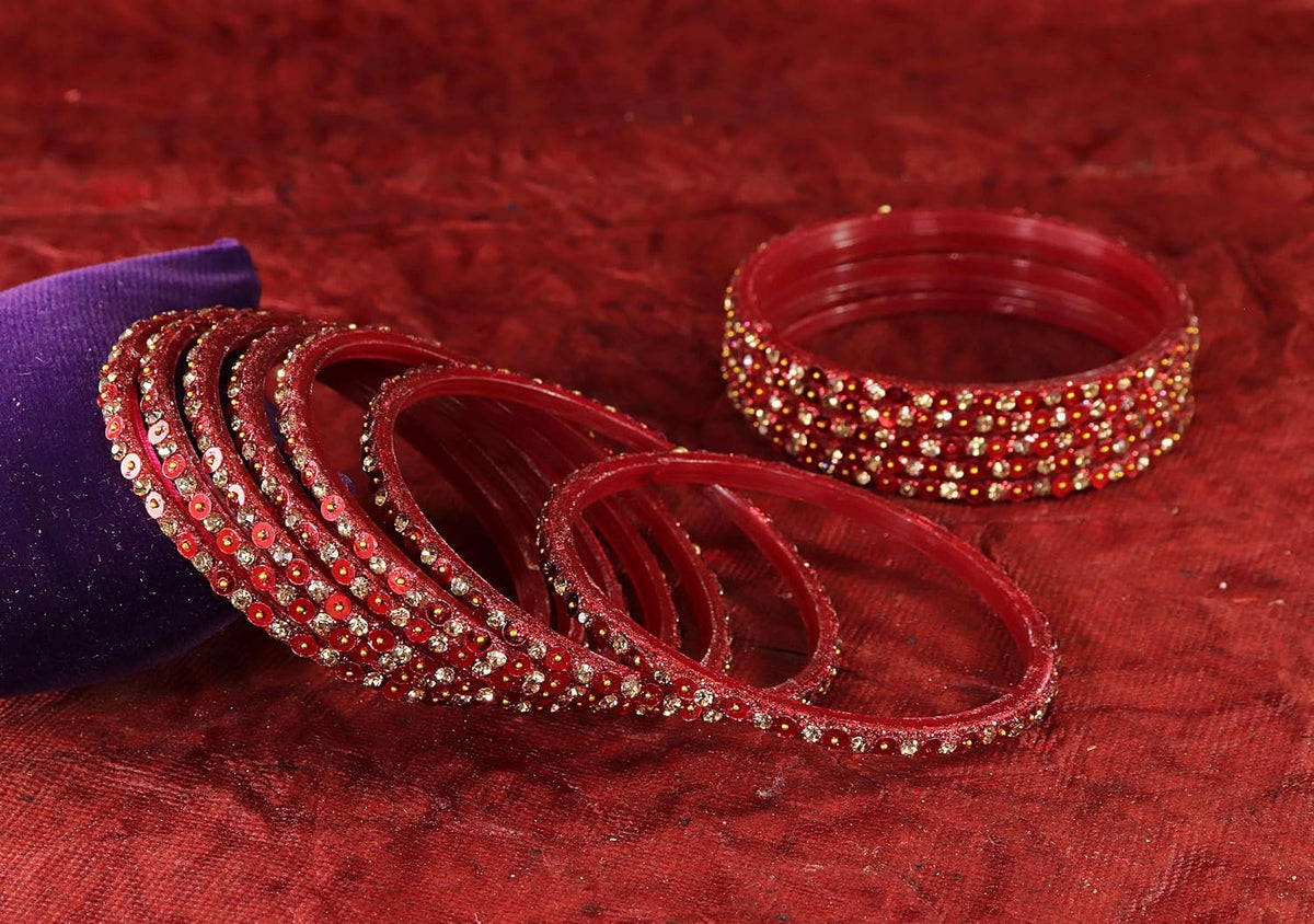 NMII Stylish Glass Bangles Set with Golden Diamond Stone & Sitara Beads Design For Women & Girls | Designer Women's Glass Bangles | Traditional Chudi Set | Girl's Bangles Fashion Jewellery- Set of 12
