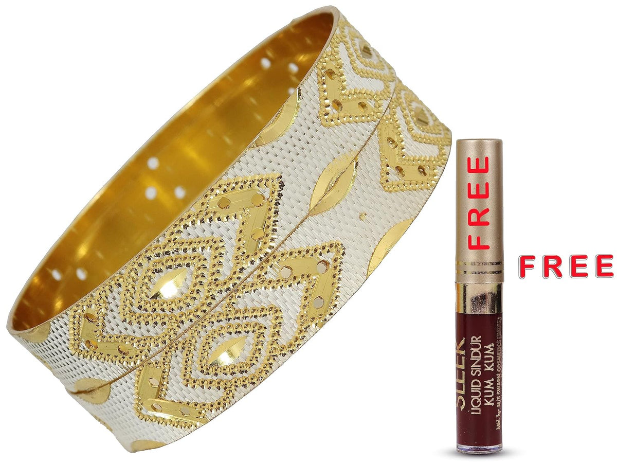 NMII Brass Gold Plated Bangles Set For Women's & Girls (Pack of 2)