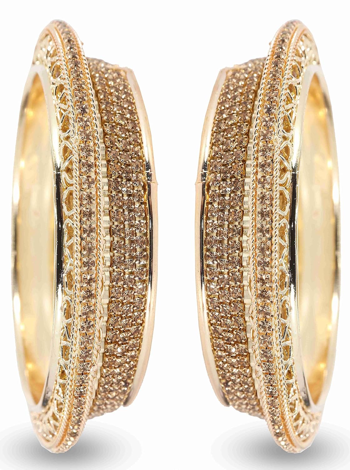 NMII Alloy Metal Gold Plated Bangles Set For Women & Girls Studded Zircon Stone | Stylish Diamond Bangles | Women's bangles | Metal Bangles- (Pack of 2)