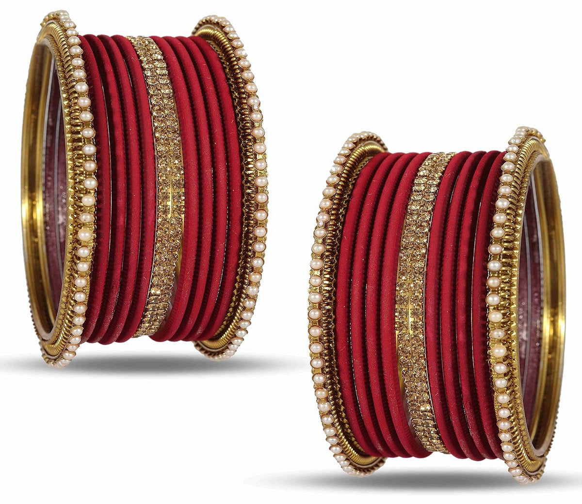 NMII Non-Precious Metal Base Metal Studded with Zircon Gemstone Or Pearl with Cutting Shaped Matte Finished Bangle Set For Women and Girls