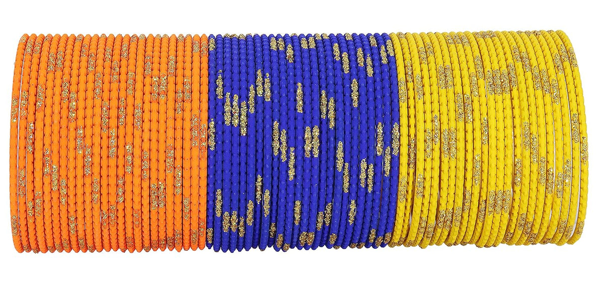 NMII Non-Precious Metal Base Metal with Cutting Shaped and Glitter Pattern Glossy Finished Bangle Set For Women and Girls, (MultiColour1_2.6 Inches), Pack Of 144 Bangle Set