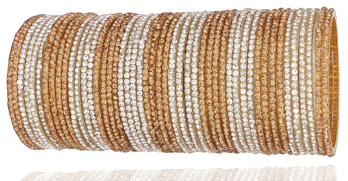 NMII Glass with Zircon Gemstone Studded Sleek Finish Bangles Set For Women and Girls