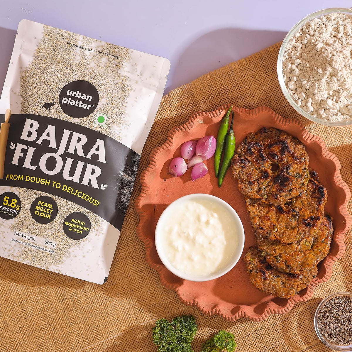Urban Platter Bajra Flour, 500g (Stone-Ground Pearl Millet Atta | Rich in Fiber & Iron | Naturally Gluten-Free)