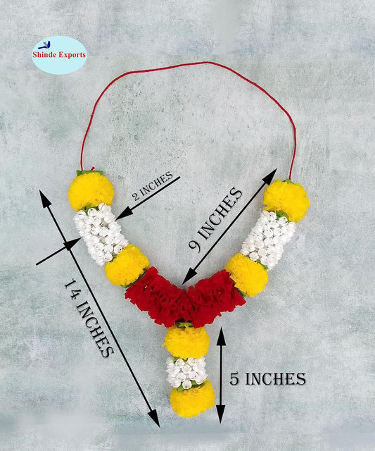 SHINDE EXPORTS Artificial Plastic Marigold Fool mala Garland for Photo Frame god Idols Pooja Room Dead Person Garlands for Home Decoration (Style 3, 14 inches)