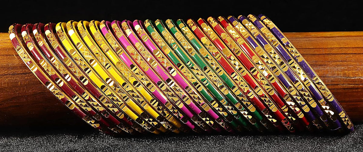 NMII Non-Precious Metal Base Metal with Cutting Pattern worked Glossy Finished Bangle Set For Women and Girls