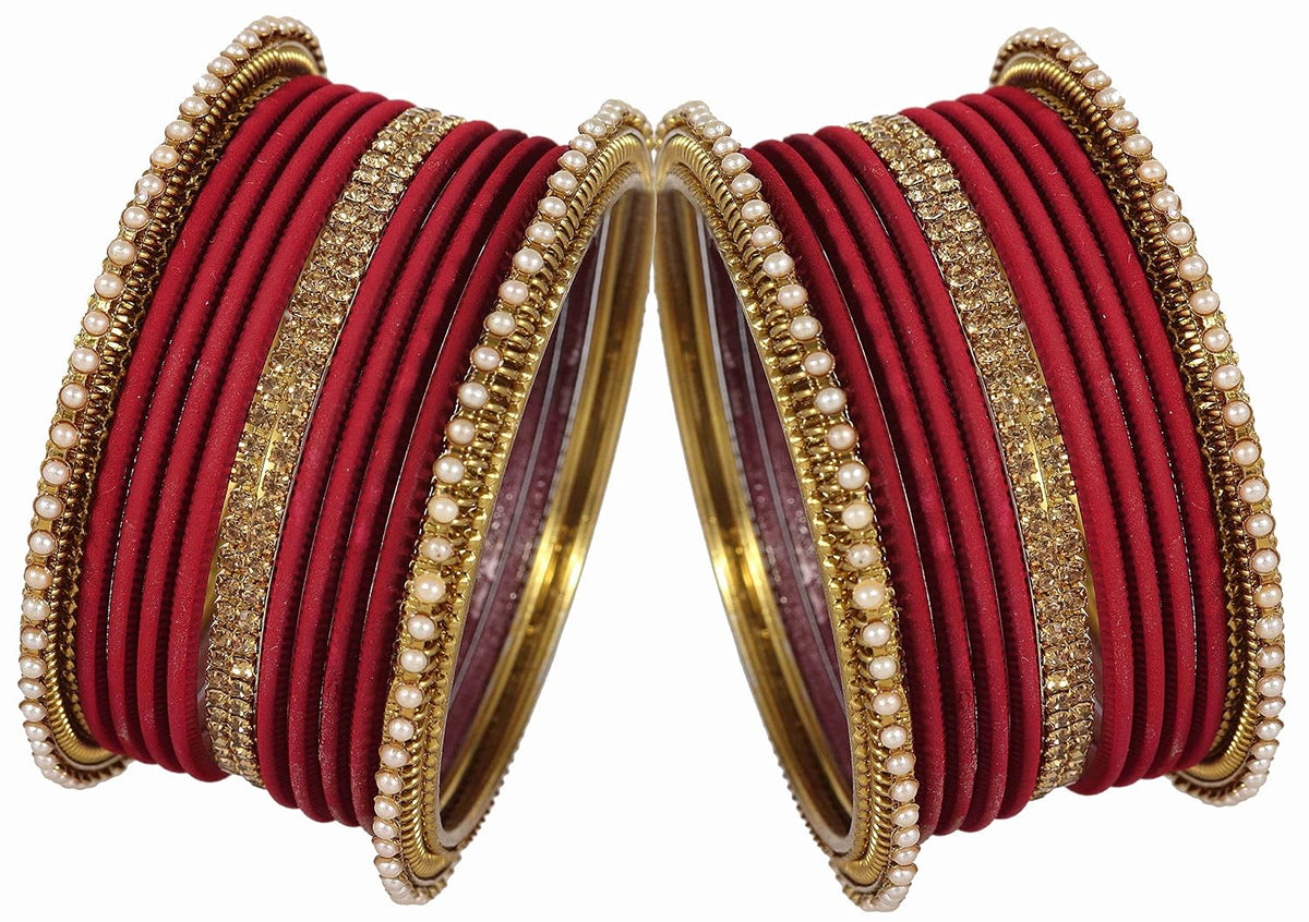 NMII Non-Precious Metal Base Metal Studded with Zircon Gemstone Or Pearl with Cutting Shaped Matte Finished Bangle Set For Women and Girls