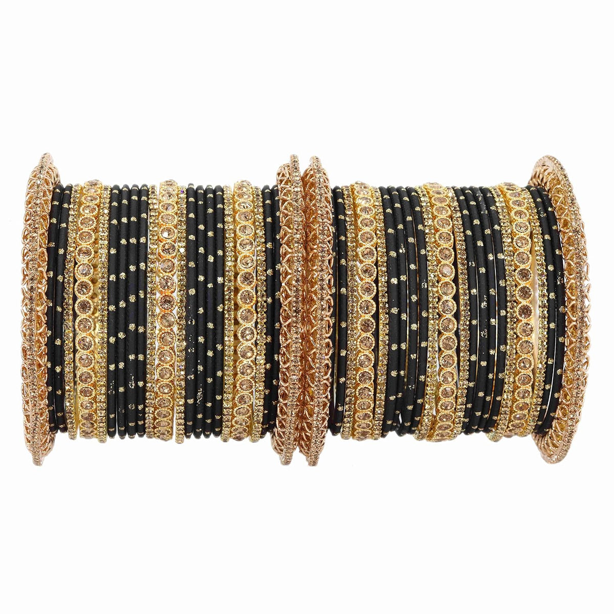 NMII Non-Precious Metal with Base Metal and studded with Zircon Gemstone or Zari Dotted Glossy Finished Traditional Chuda Bangle set for Women and Girls