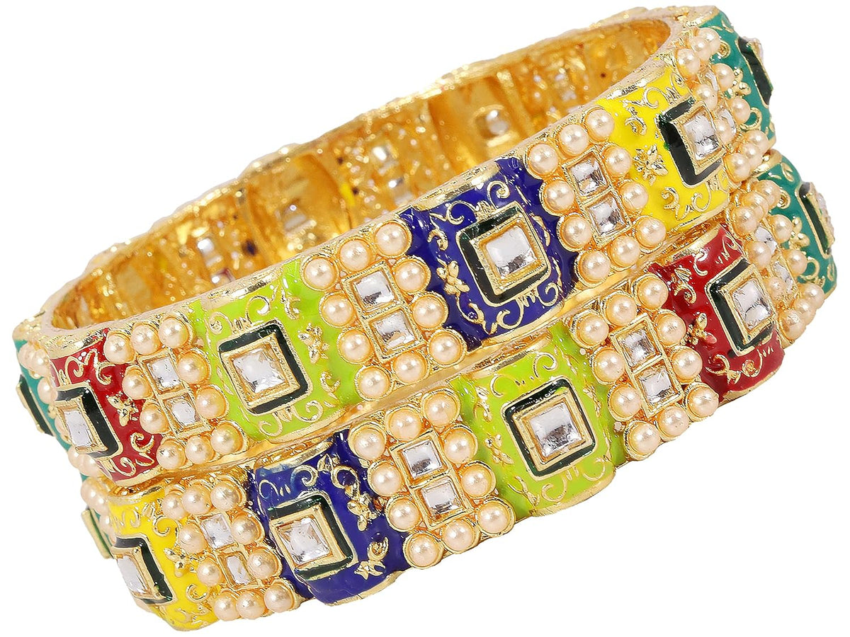 NMII Metal with Kundan and Pearl Studded Traditional Design Kada Set For Women and Girls