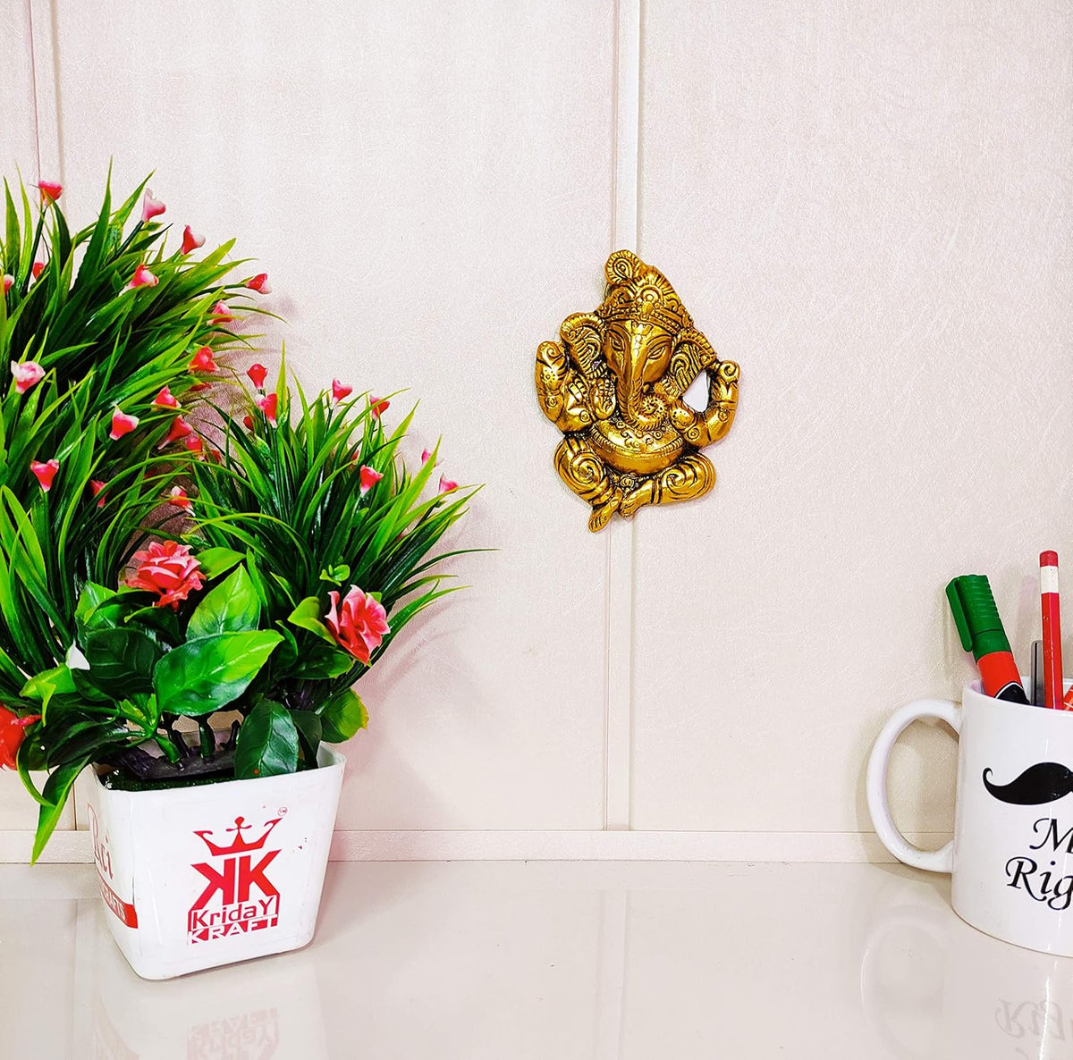 KridayKraft Wall hanging Ganesha ji looks very Beautiful Decorative for Wall It is also an ideal gift as Wedding Gifts,Corporate Gifts,Birthday Gifts,Diwali Gifts,New Year Giftsetc.
