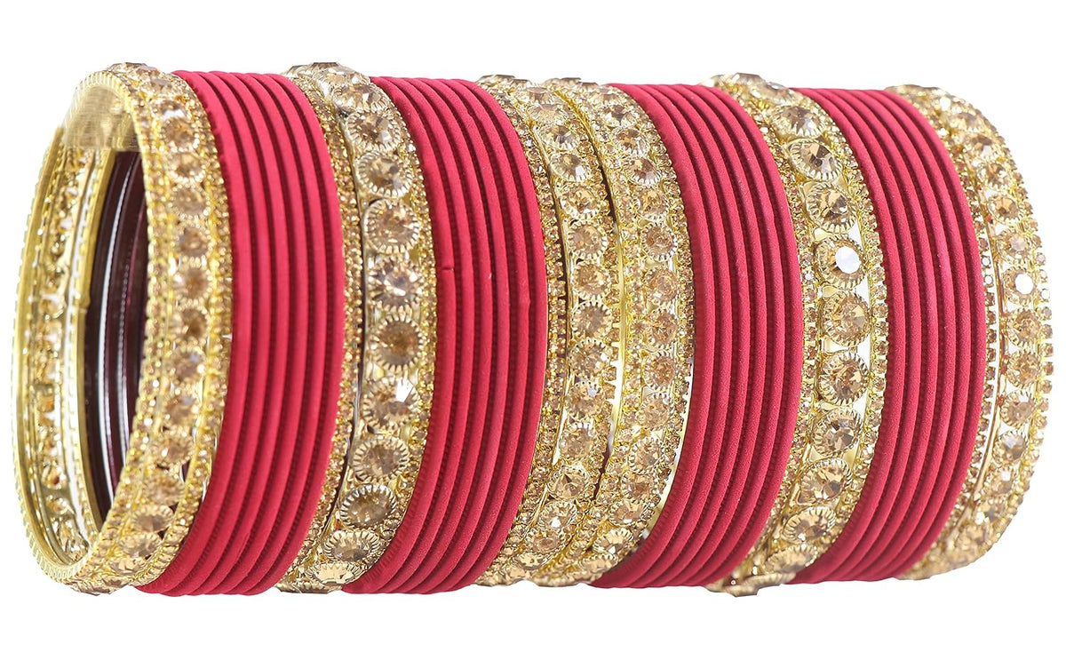 NMII Non-Precious Metal Base Metal and Studded Zircon Gemstone and Matte Finish Worked Bangle set for Women/Girls