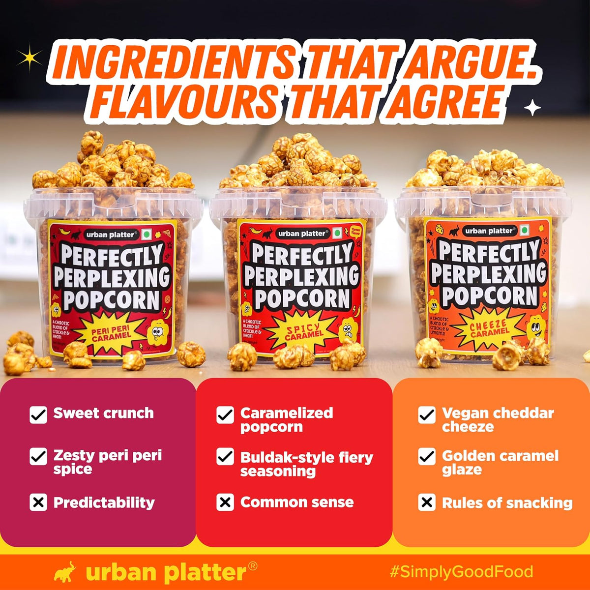 Urban Platter Perfectly Perplexing Popcorn - Cheeze Caramel, 150g (Tub of Caramel Popcorn with Umami Cheeze, Ready to eat snack)