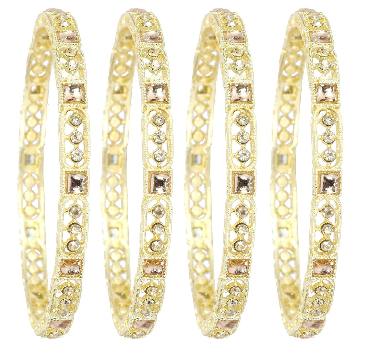 NMII Gold Plated Metal Kundan Stone & American Diamond Bangles Set For Women & Girls | AD Bangles | Traditional Bangles Set | Stone Work | Premium Design | Wedding, Party, Occasion- Set of 4