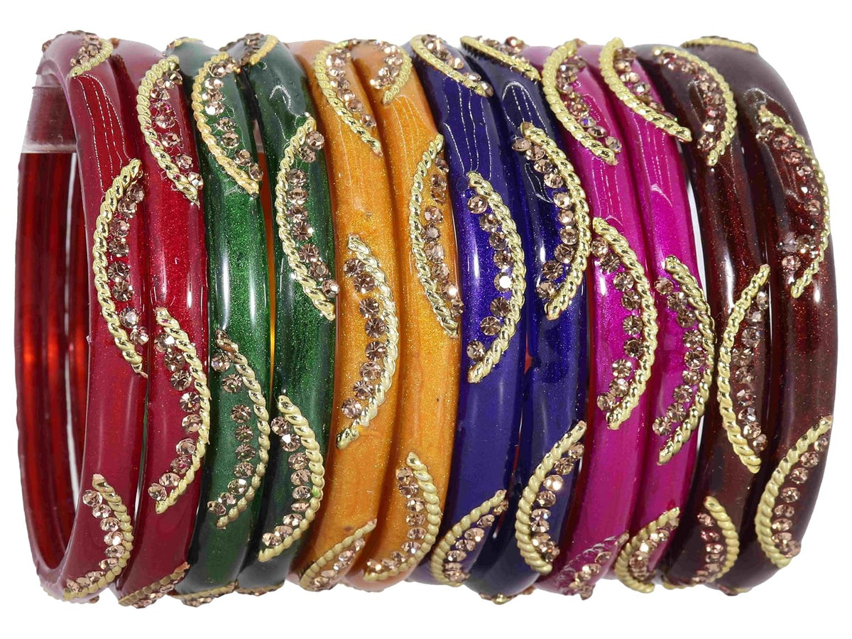 NMII Stylish MultiColour Glass Kada Set For Women & Girls with Golden Zircon Stone & Beads | Bangles For Women Glass | Kada For Women | Colourful Bangles for Women | Glass Bangles Combo- Set of 24