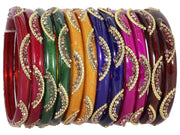 NMII Stylish MultiColour Glass Kada Set For Women & Girls with Golden Zircon Stone & Beads | Bangles For Women Glass | Kada For Women | Colourful Bangles for Women | Glass Bangles Combo- Set of 24