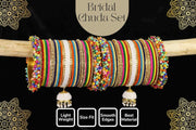 NMII Traditional Metal Velvet Bangles With Pearls & Zircon Stone Latkan Chuda Set for Bridal Women & Girls | Premium Set With Latkan for Wedding, Party, Festive, Occasion Wear - Set of 54