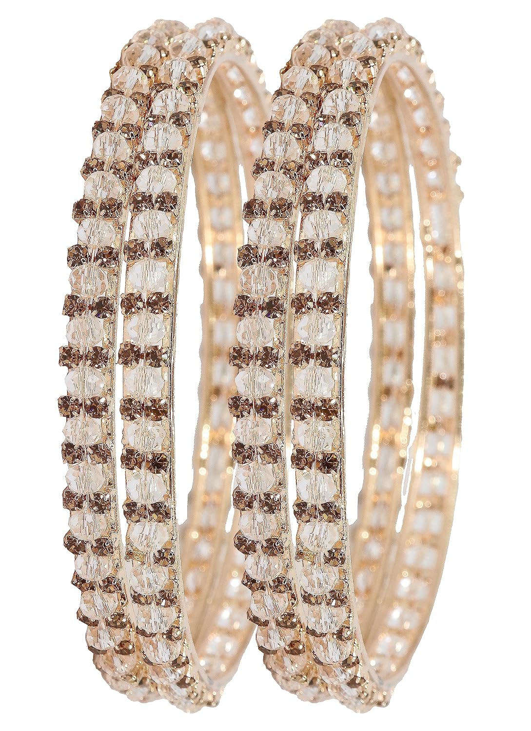 NMII Alloy Metal with Zircon Gemstone and Pearls Adorned Bangles Set For Girls and Women