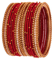 NMII Non-Precious Metal Base Metal With Silk Thread and Zircon Gemstone Studded Worked Or Linked Ball Chain Glossy Finished Bangles Set For Women and Girls