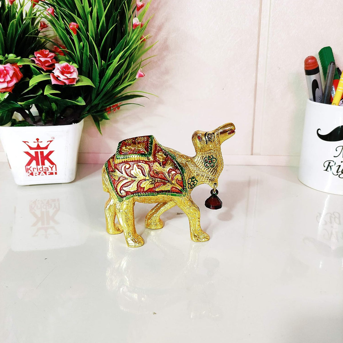 KridayKraft Metal Camel Statue with meenakari Work Handmade Decorative Animal Showpiece for Home,Office