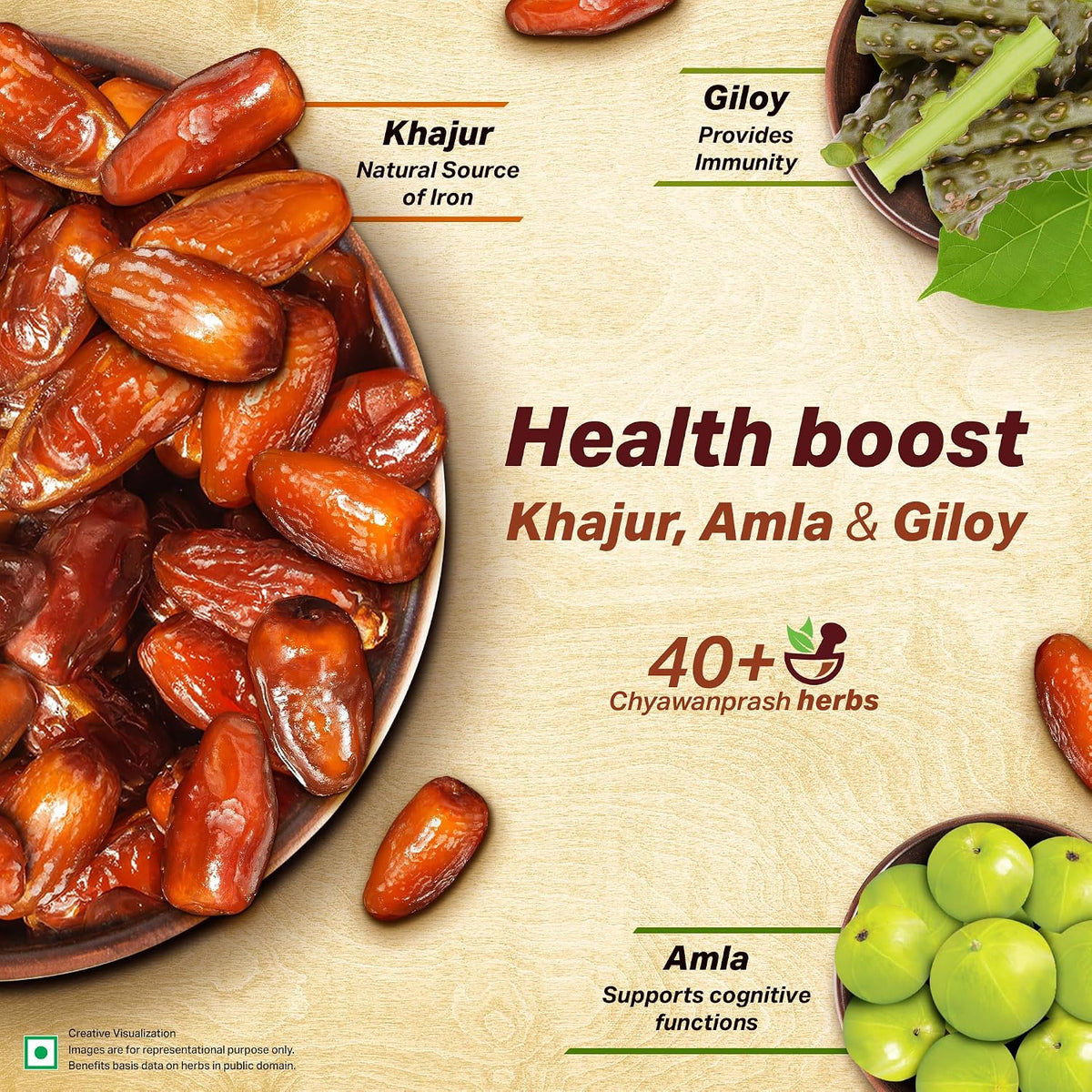 Dabur Khajurprash - 900g | 3X Immunity Action | Supports Healthy Haemoglobin Levels | Helps Fight Iron Deficiency | 40+ Chyawanprash Herbs | Natural Source of Iron | Goodness of Khajur & Giloy