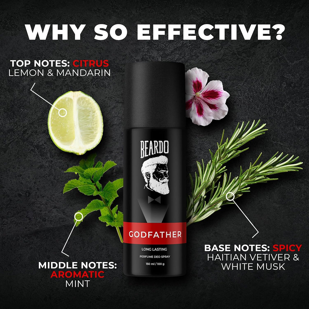 BEARDO Godfather Perfume For Men, 50 Ml + Body Spray Deo 150 Ml | Premium, Strong & Long Lasting Fragrance | Woody Spicy Deodrant For Husband And Boyfriend | Christmas Gift For Friends | Gift For Men