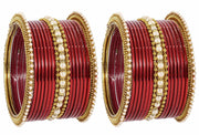 NMII Non-Precious Metal Base Metal Studded with Pearl or Zircon Gemstone and Linked with Ball Chain Glossy Finished Bangle Set For Women and Girls