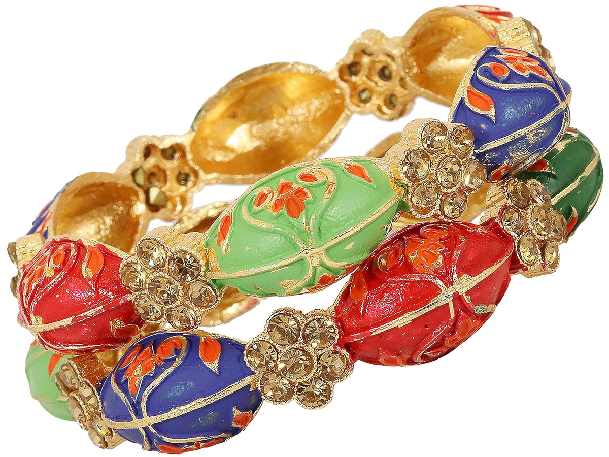 NMII Metal with Zircon Gemstone Studded Traditional Look Kada Set For Women and Girls