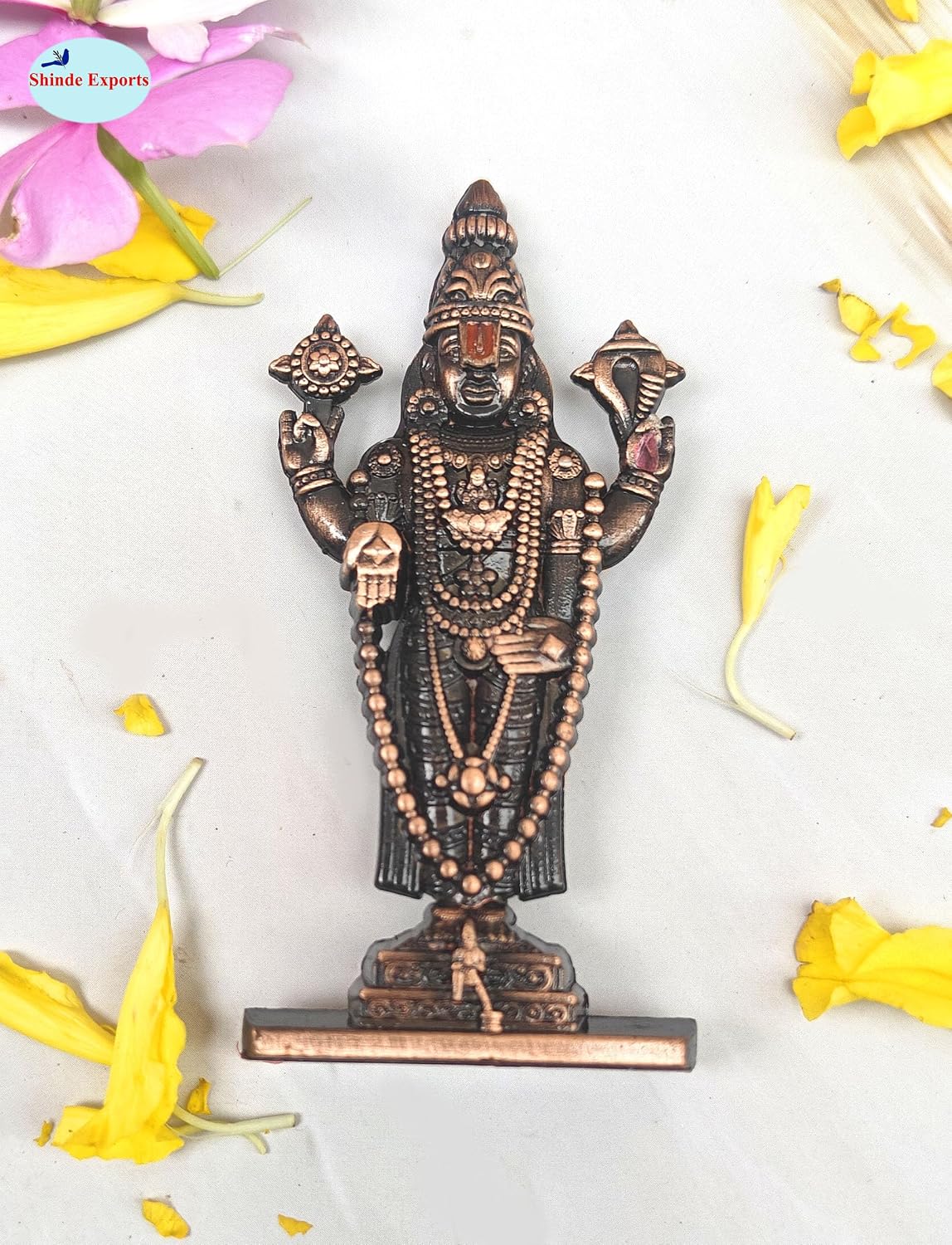 SHINDE EXPORTS Small Size Brass Metal Lord tirupati Balaji Idol for car Dashboard Home (Copper Tone Style 2)