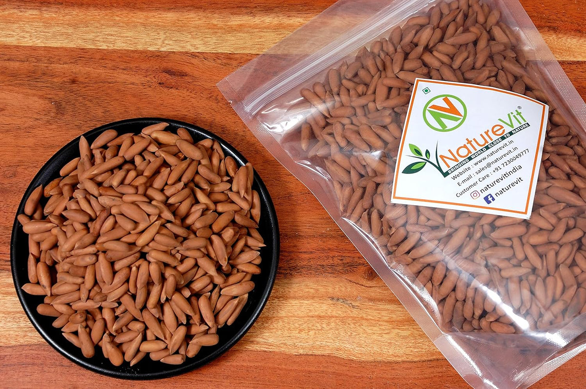 NatureVit Pine Nut with Shell, 100g | Whole Chilgoza | Chilgoja Seeds | Jumbo Size | Pure, Natural & Premium