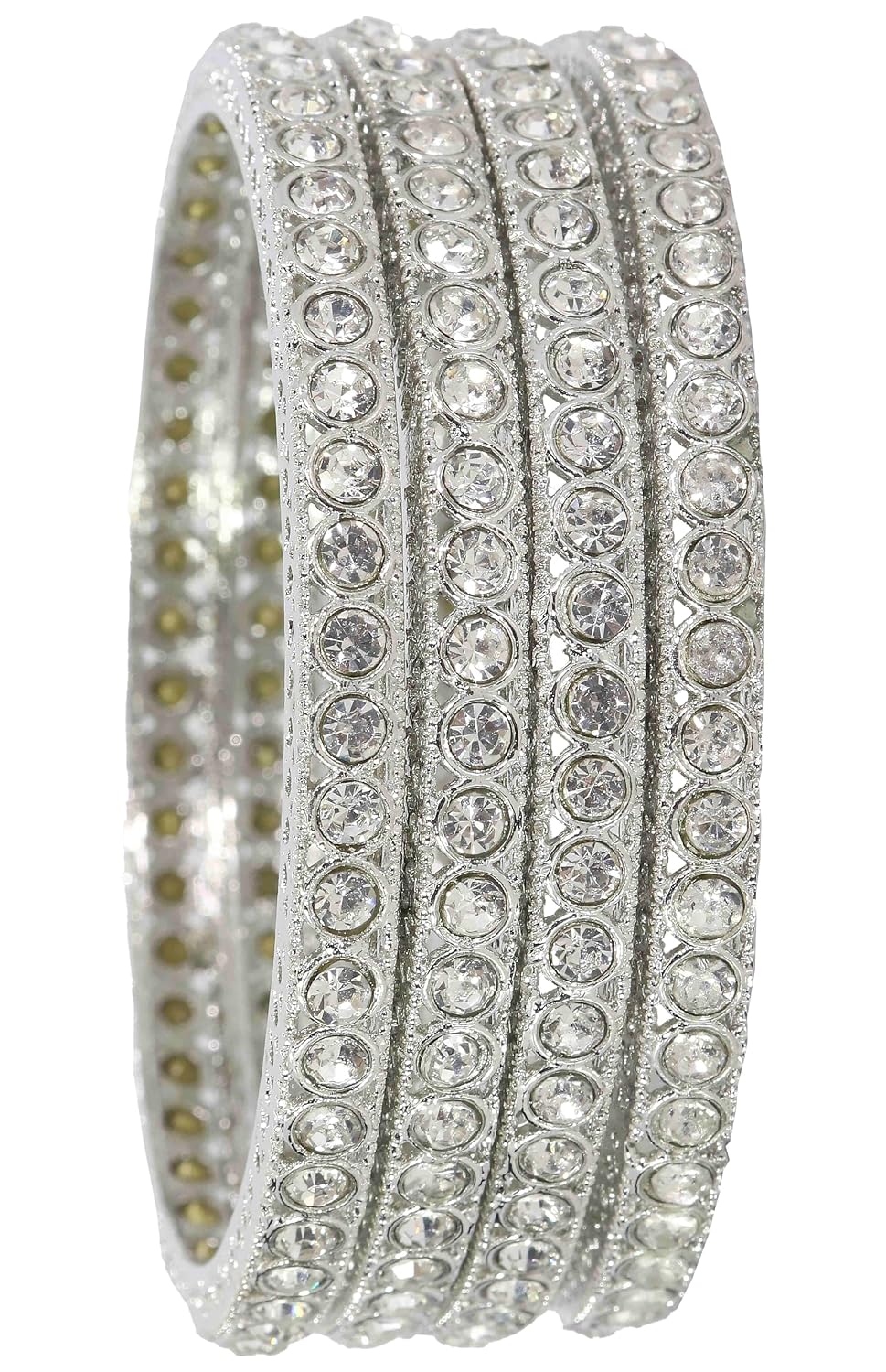 NMII Traditional Golden Metal Bangles Kada Set For Women & Girls with Zircon Stone | Diamond Bangles | Premium Bangles For Wedding, Party, Shadi, Function | Women's Fashion Jewellery- Set of 4