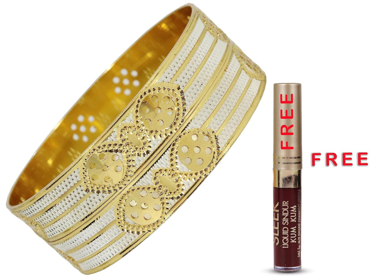 NMII Brass Gold Plated Bangles Set For Women's & Girls (Pack of 2)