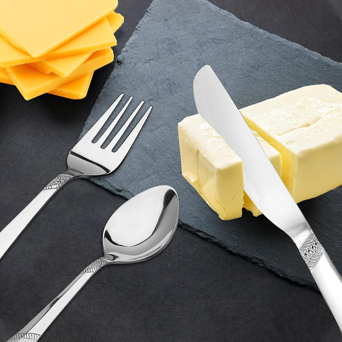Parage 6 Pieces Premium Stainless Steel 3mm Thick Dinner/Butter Knife, Table Fork, Spoon for Home and Kitchen, Luxury Dining Tableware Gift, Imperial Design, Silver