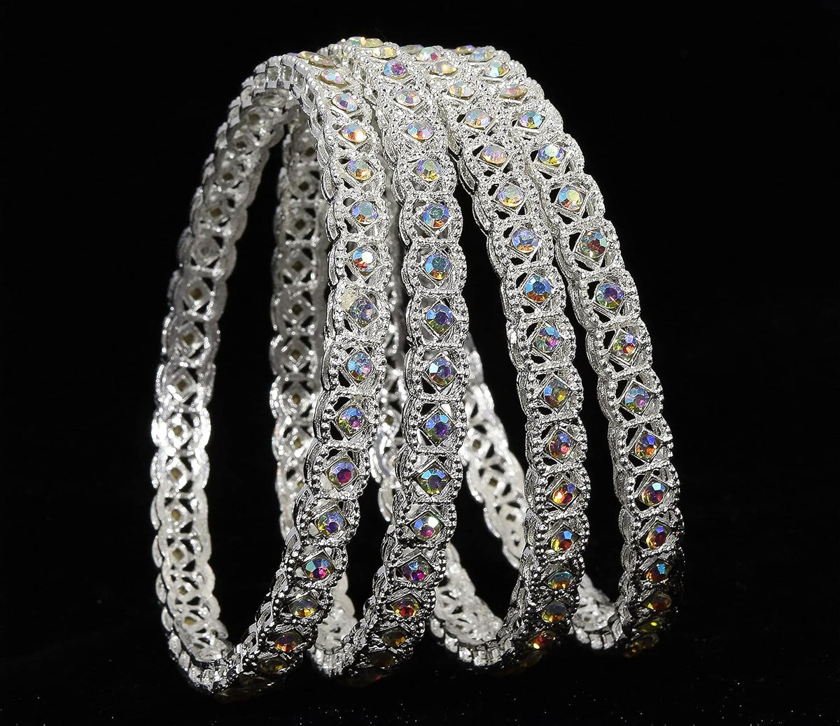 NMII Premium Metal with Zircon Gemstone Kada Bangles Set For Women and Girls | Fancy Women's Kada| Stylish Metal Bangles Set- Pack of 4