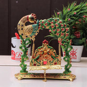 KridayKraft Metal Laddu Gopal Jhulla Palana for Janmastmi Festive Gold Plated with Meenakri Work for Your Home, Temple Office,Gift Article.