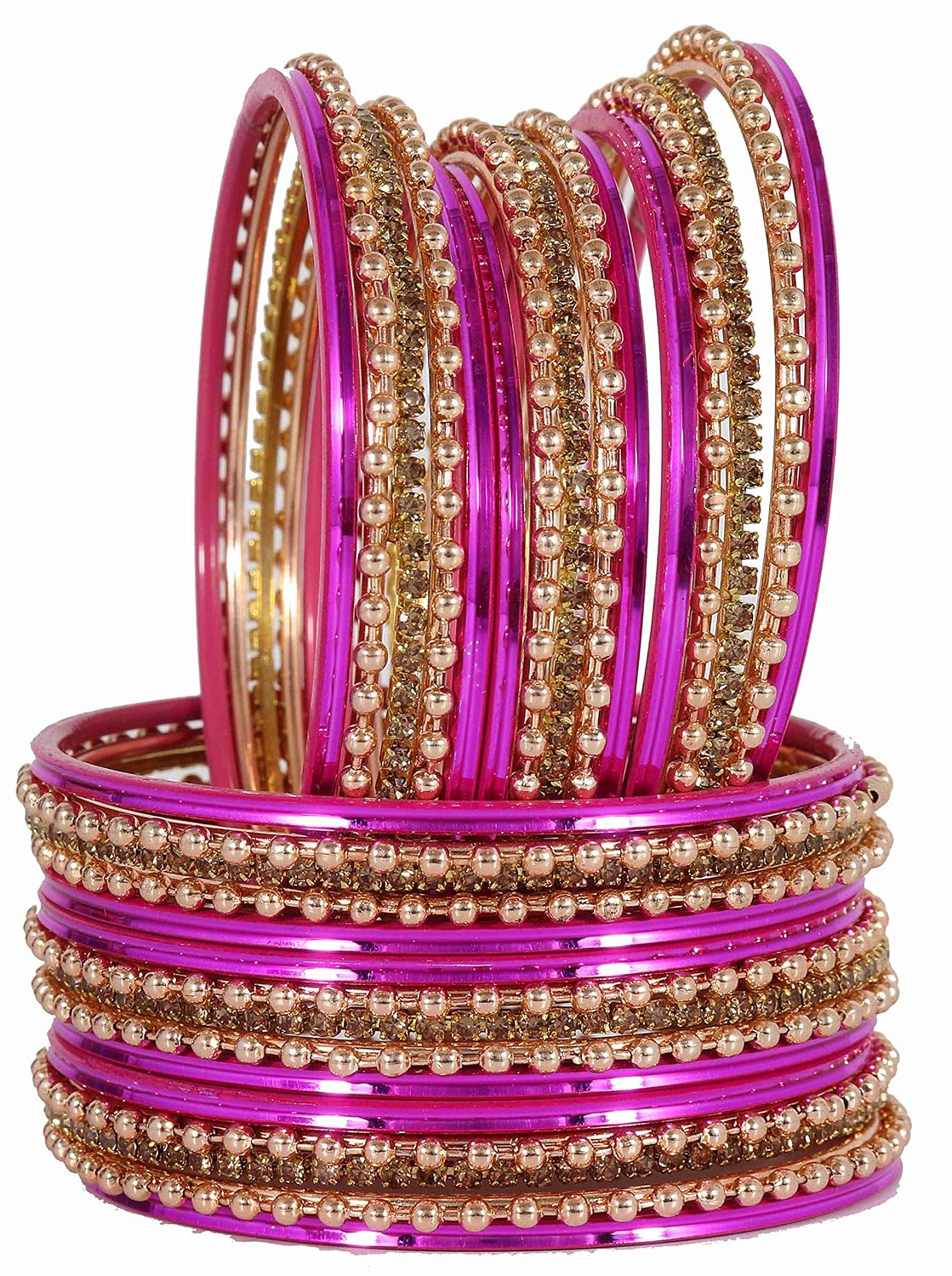 NMII Non-Precious Metal Base Metal With Zircon Gemstone and Linked With Ball Chain and Plane Bangles Set For Women and Girls