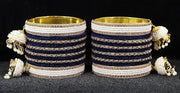 NMII Alloy Metal with Zircon Gemstone, Pearls and Velvet Latkan Golden Bangles Set For Girls and Women