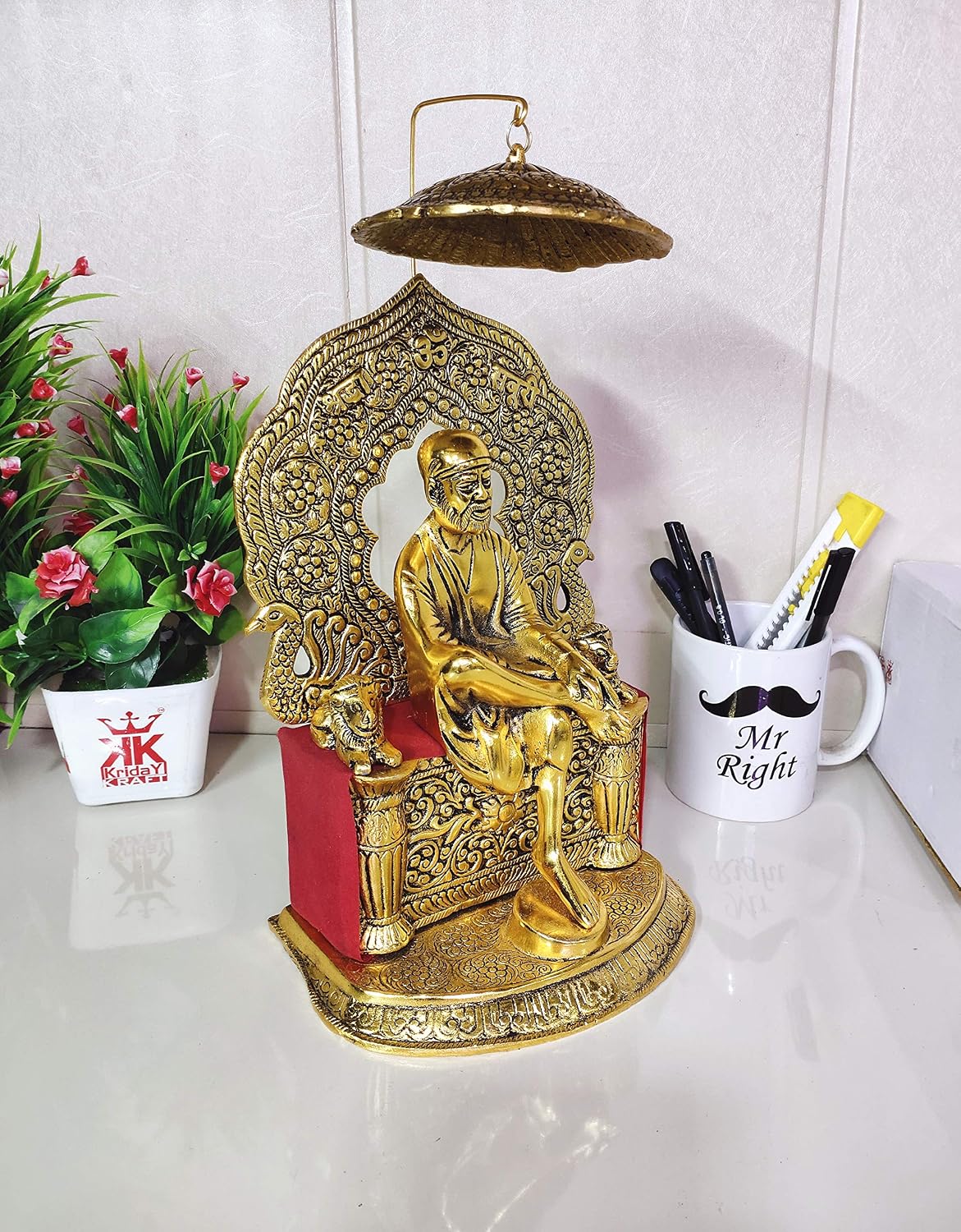 KridayKraft Sai Singhasan XL Gold Plated for Pooja Room,Showpiece for Home,Table,Office