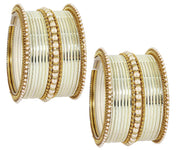 NMII Non-Precious Metal Base Metal Studded with Pearl or Zircon Gemstone and Linked with Ball Chain Glossy Finished Bangle Set For Women and Girls