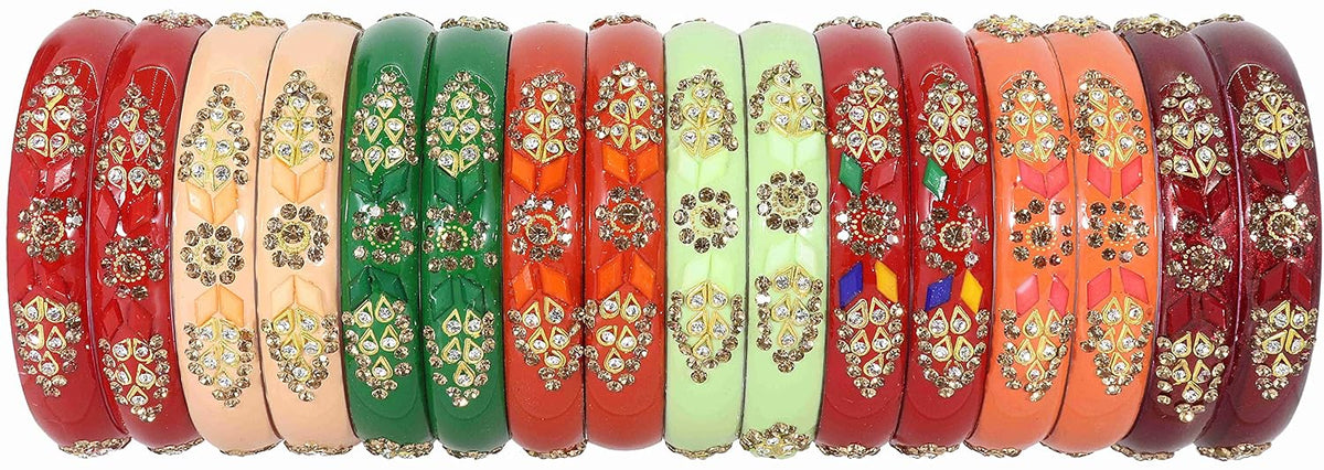 NMII Acrylic With Zircon Gemstone and Beads Studded Glossy Finished Kada Set For Women and Girls