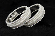 NMII Alloy Metal Bangles Kada Set For Girls and Women Studded Pearls and Zircon Stone | Metal Bangles | Pearls Bangle | Women's Bangles | (Pack of 2)